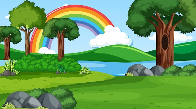 Naturszenenhintergrund mit regenbogen im himmel