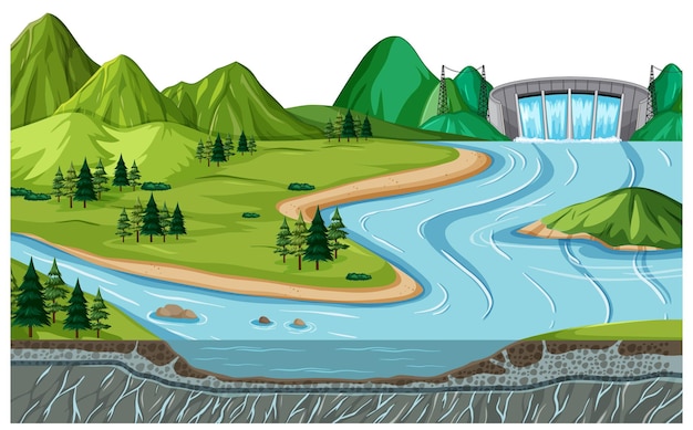 Naturszenenlandschaft mit Damm- und Bodenschichten