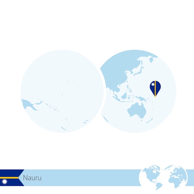 Nauru auf der weltkugel mit flagge und regionaler karte von nauru. vektor-illustration.