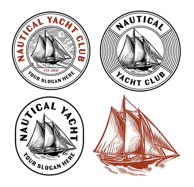 Nautical yacht club vintage-logo-set