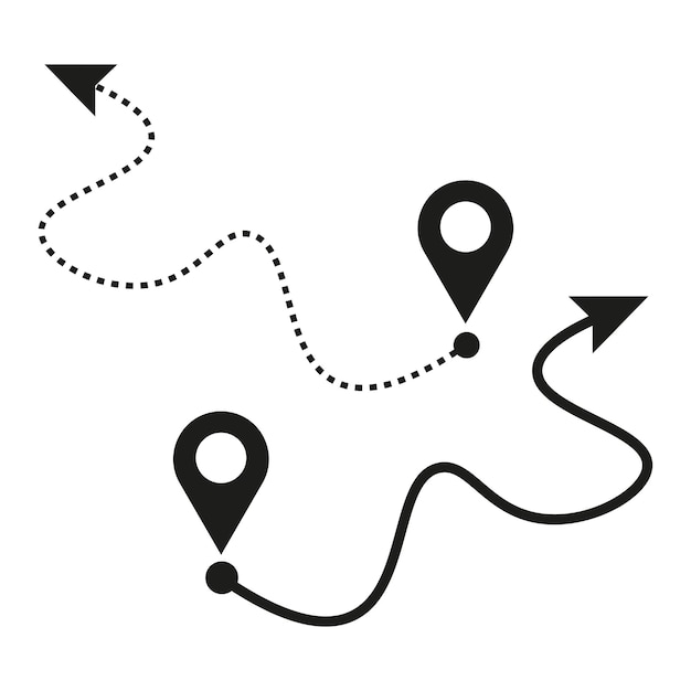 Navigationspfad-Symbole Standort-Pinsymbole Punkt- und Festlinien Vektorillustration