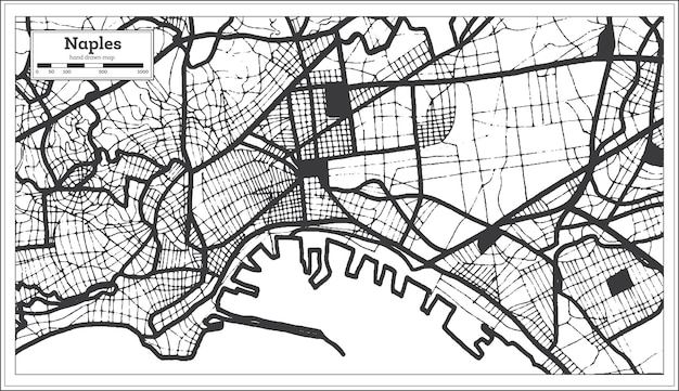 Neapel Italien Stadtplan in Schwarz-Weiß-Farbe im Retro-Stil Übersichtskarte