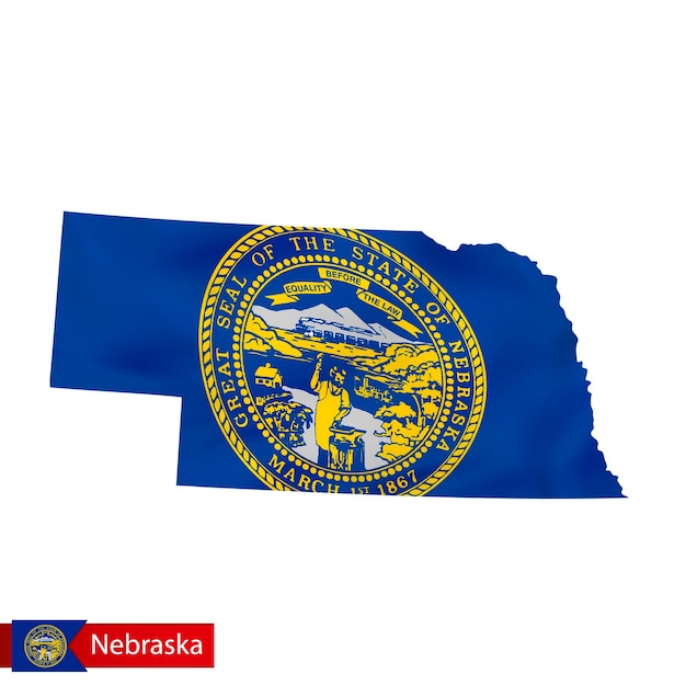 Nebraska State Map mit wehender Flagge des US-Bundesstaates