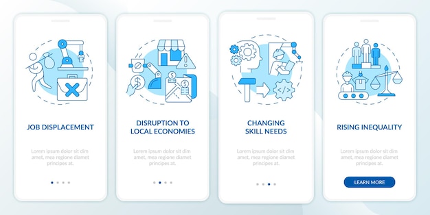 Negative auswirkungen der automatisierung auf die gesellschaft blauer onboarding-bildschirm für mobile apps