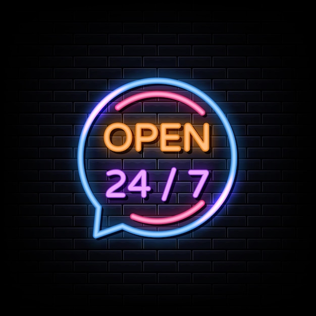 Neon 24 7 offene zeitillustration