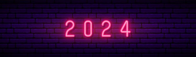 Vektor neon-banner mit zahlen 2024 neujahr-neon-rote zahlen design für web-header oder website