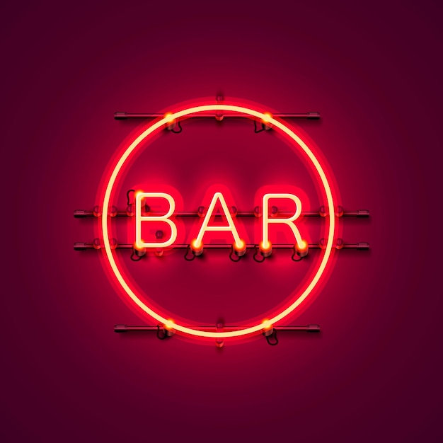 Neon-bar-schild stadtfarbe rot. vektor-illustration