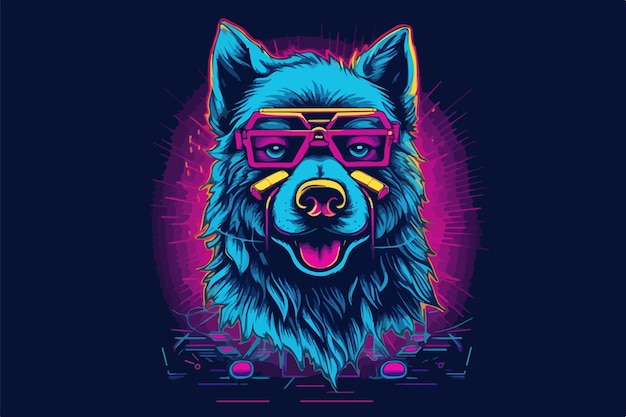 Neon Dog 80er-Stil-Vektor-Illustration