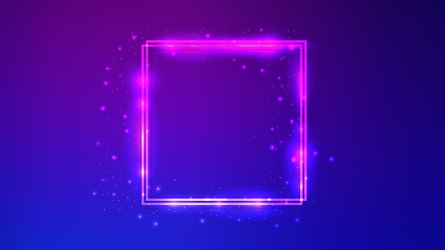 Neon-Doppel-Quadratrahmen mit glänzenden Effekten und Funkeln