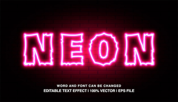 Vektor neon editierbare texteffektvorlage rosa neonlicht futuristische schriftart