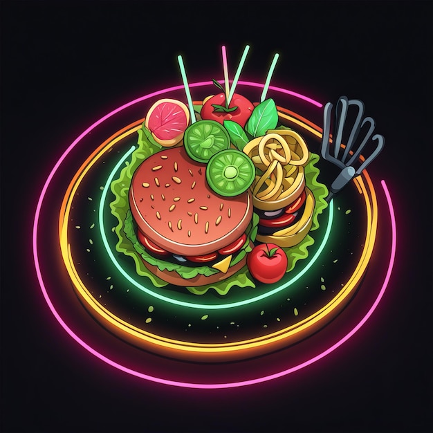 Vektor neon-essen-menü mit burger neon-essensmenü mit burger