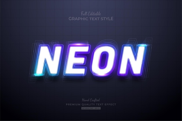 Vektor neon-farbverlauf lila blau bearbeitbarer texteffekt-schriftstil