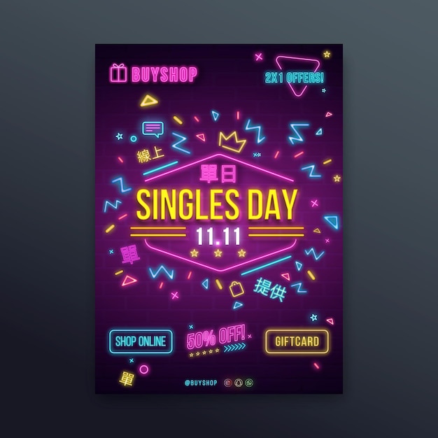 Neon flyer vorlage für singles 'day