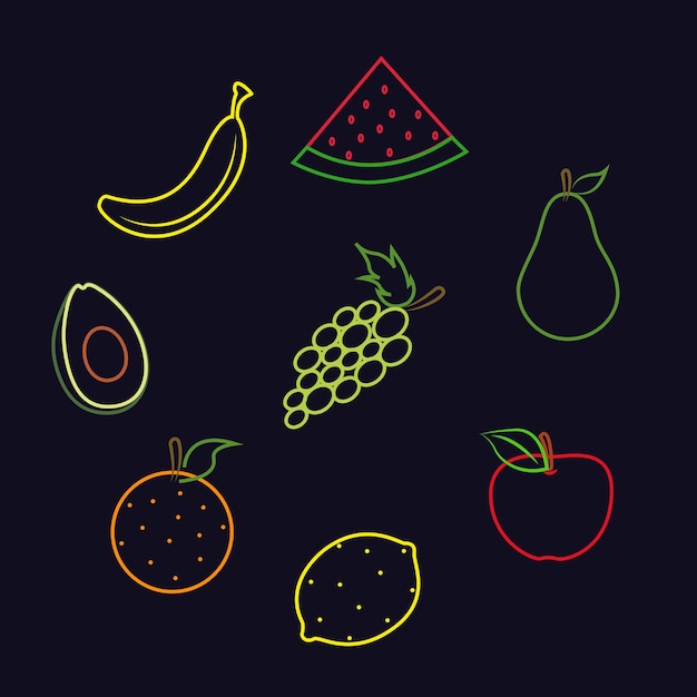 Neon-frucht-set-premium-vektorillustration