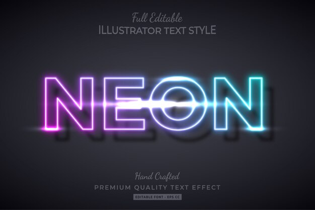 Vektor neon gradient editable text style effect premium