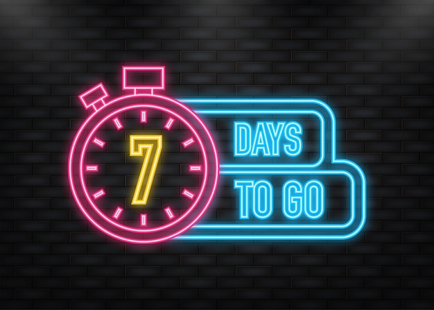 Neon icon 7 days to go poster im flachen stil vektorillustration für jeden zweck
