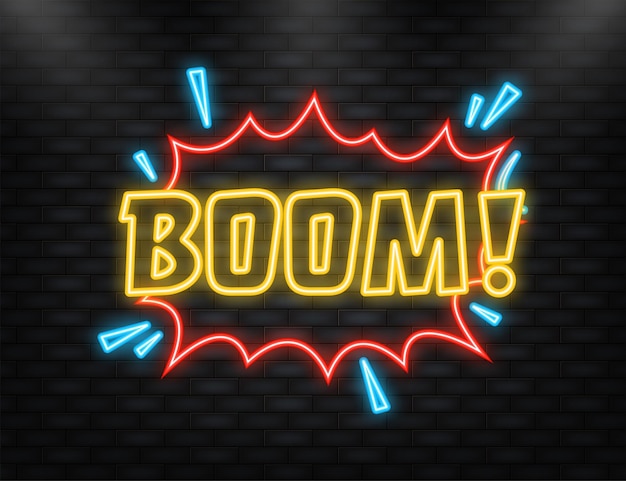 Neon icon boom im vintage-stil cartoon-stil vektor pop-art vektortext wow-effekt