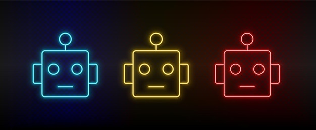 Neon-Ikonen intelligenter Roboter Set von rot-blau-gelb-Neon-Vektor-Iconen auf dunklem Hintergrund