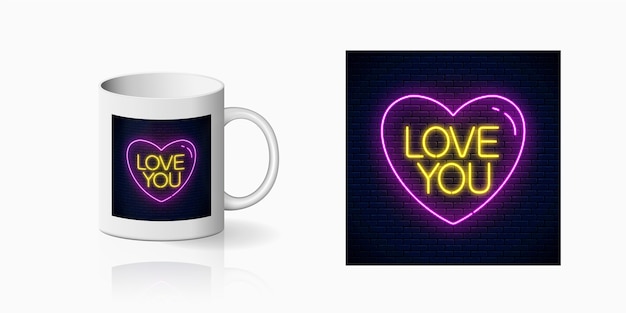 Neon love you text in herzform drucken für cup design.