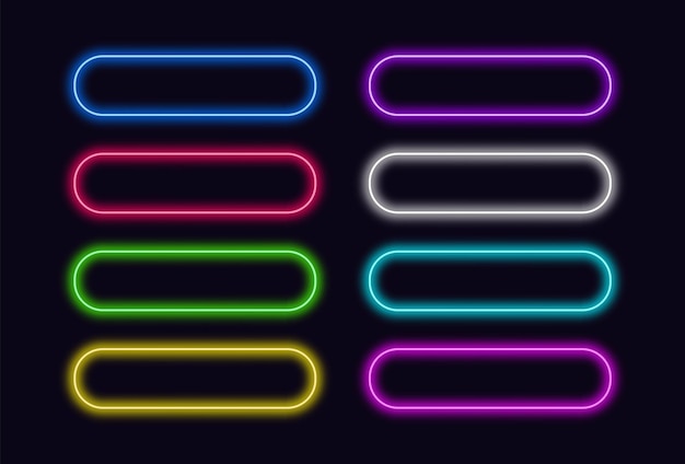 Neon-Schaltflächen für Web- oder UI-Design Vektor leuchtende Drucktaste