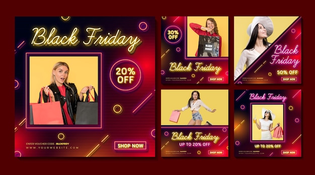 Neon schwarzer Freitag Instagram Beiträge