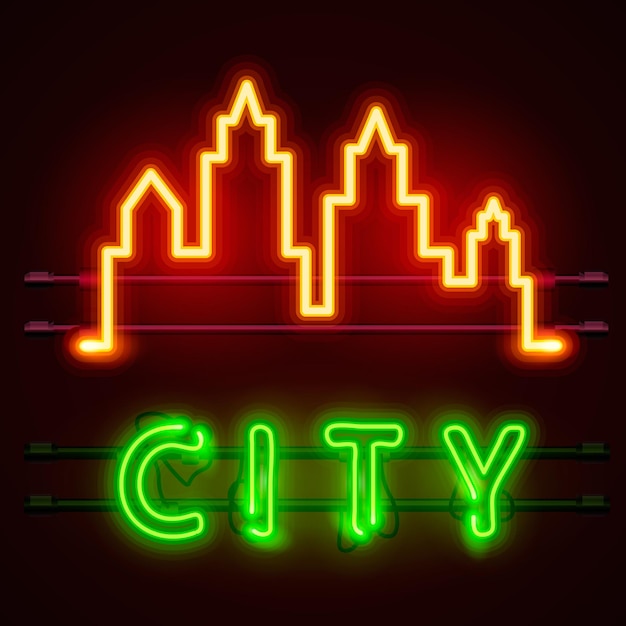 Vektor neon-stadttextbanner, stadtform. vektor-illustration