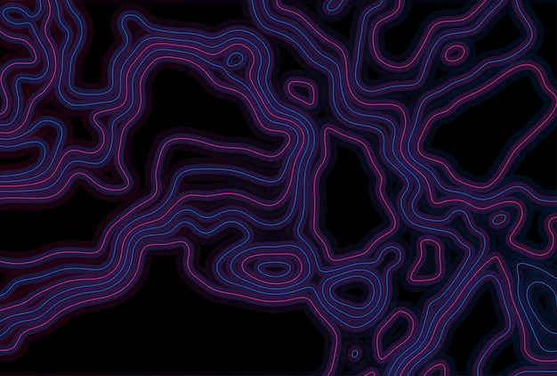 Neon-umriss topographische konturkarte abstrakter technischer hintergrund