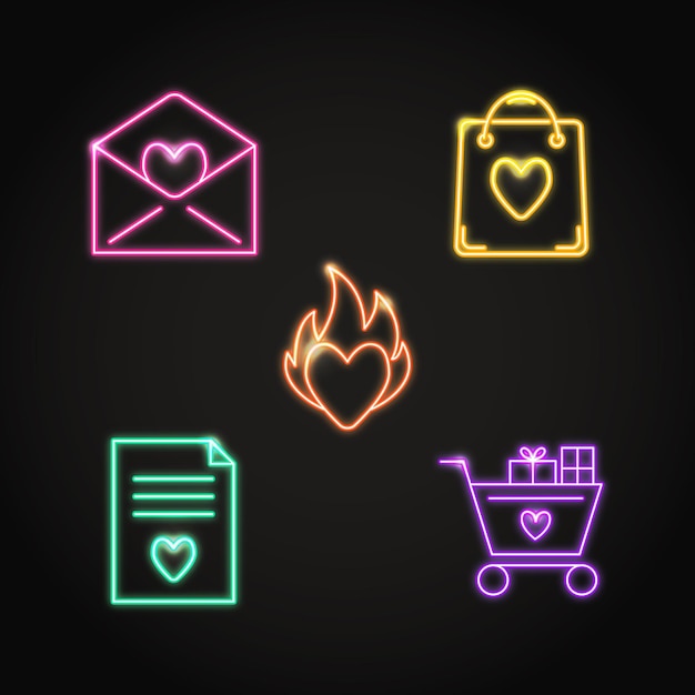 Neon-valentinstag-icon-set