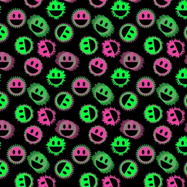 Neon verzerrte emoticon-mustervorlage