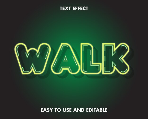 Neon walk-texteffekt. bearbeitbarer schriftstil.