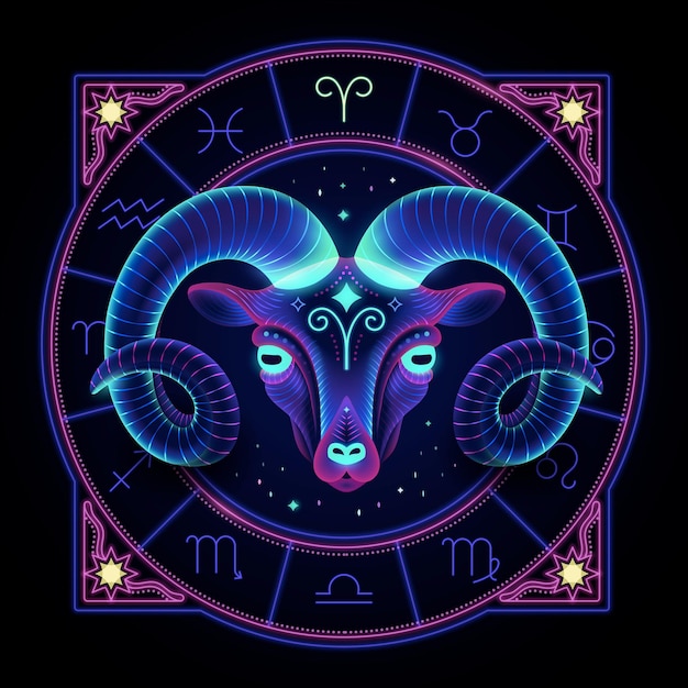 Neon-zodiac-zeichen des widmers