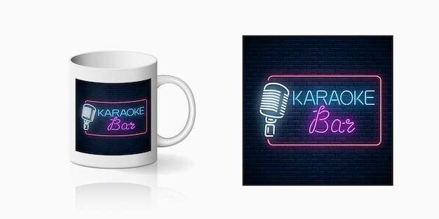 Neonabzug der karaoke-musikbar auf tasse