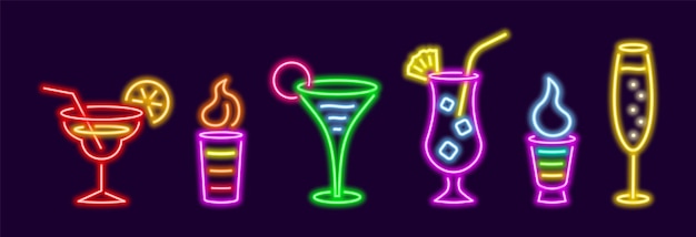 Neonfarbenes, beliebtes Cocktailset