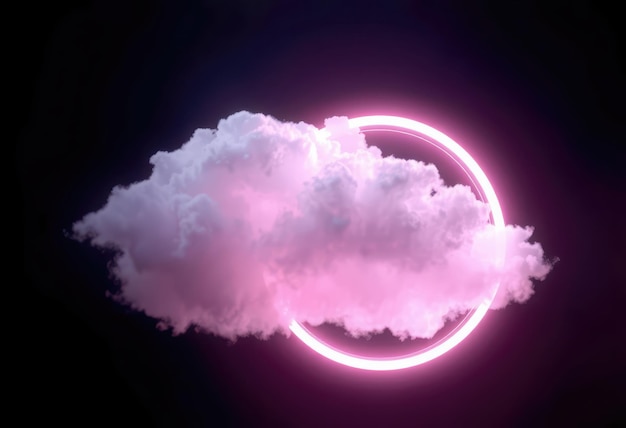 Neonkreise mit Wolke auf schwarzem Hintergrund