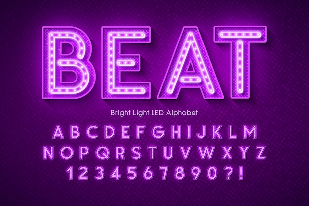 Neonlicht 3d Alphabet, extra leuchtende moderne Schrift.