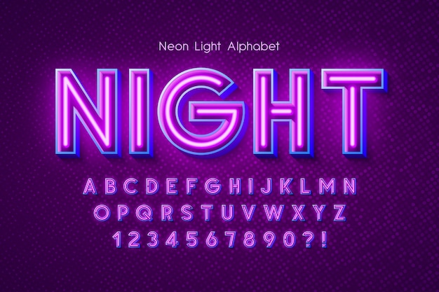 Neonlicht 3d alphabet, extra leuchtende schriftart.