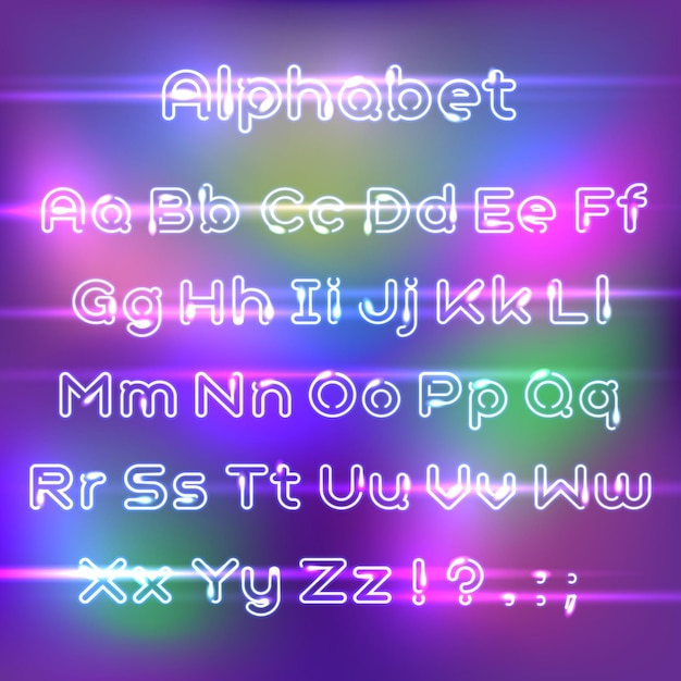 Neonlicht-alphabet-vektorschrift realistisch