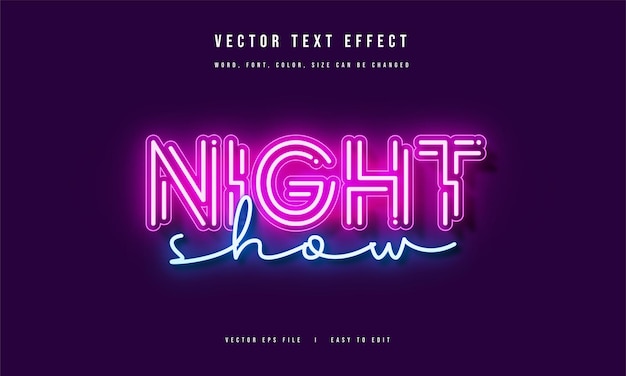 Neonlicht-Nachtshow bearbeitbarer Texteffekt retro und leuchtend