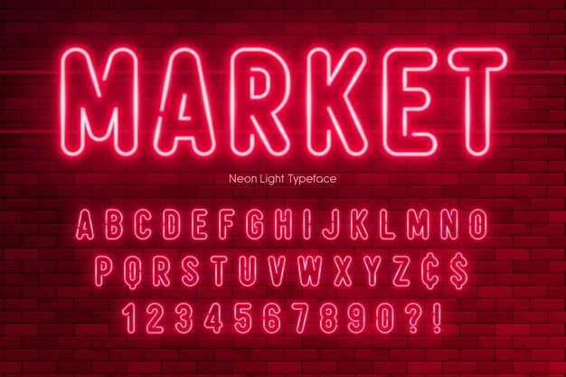 Neonlichtalphabet, extra leuchtendes schriftdesign