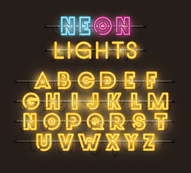 Neonlichter der Alphabetschriftart