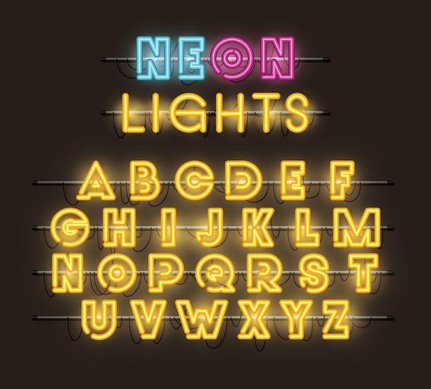 Vektor neonlichter der alphabetschriftart