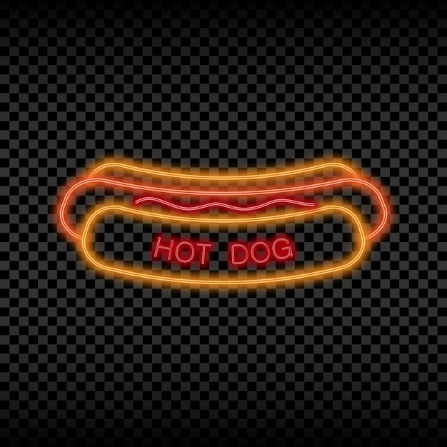 Vektor neonlichtschild des hot-dog-cafés glühendes und leuchtendes helles schild des streetfood-logos