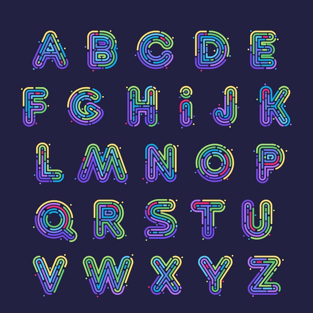 Neonlinie oder fingerabdruck alphabet buchstaben gesetzt. schriftstil, designvorlagenelemente.