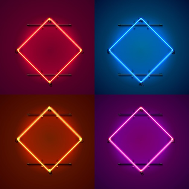 Neonrahmenschild in form eines quadrats. farbe einstellen. vorlage-design-element. vektor-illustration