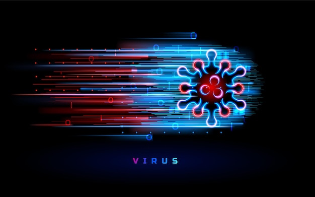 Neonrotblauer Lichthintergrund des Coronavirusvirus