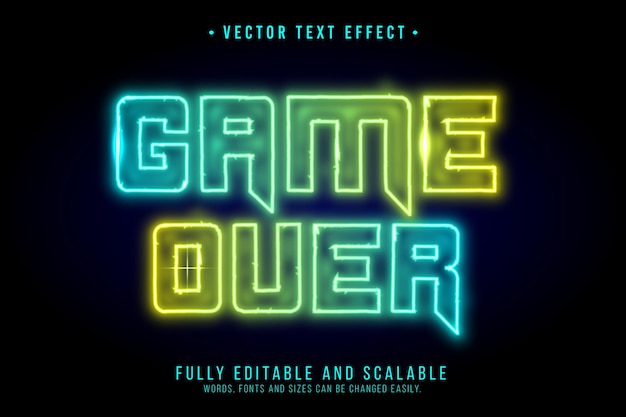 Vektor neonschild-texteffekt mit der aufschrift „game over“.