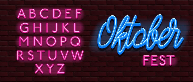 Neonschrift alphabet schrift ziegel wand oktoberfest