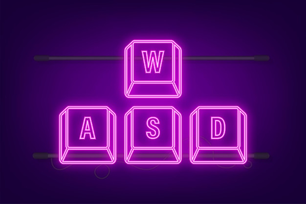 Neontasten der wasd-computertastatur desktop-schnittstelle web-symbol gaming und cybersport