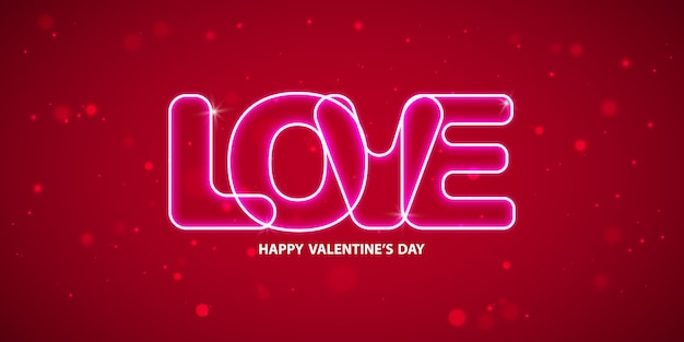 Neontext des valentinstags auf hintergrund.