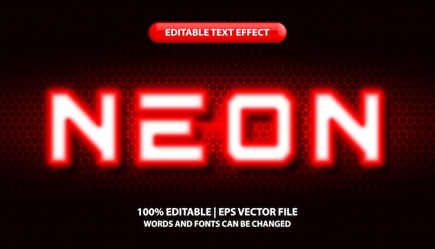 Neontext editierbarer texteffektstil roter neonlichteffekt futuristischer textstil